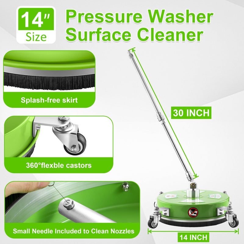 PWACCS 14" Pressure Washer Surface Cleaner, Stainless Steel Surface Cleaner for Power Washer, Pressure Washer Attachment for Cleaning Driveways, Patios, Sidewalks, and Decks, 1/4" Quick Connect - Image 3